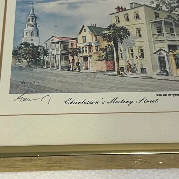 Lithograph signed by Artist Emerson “Charleston’s Meeting Street”  6 X 8 framed - Picture 9 of 14